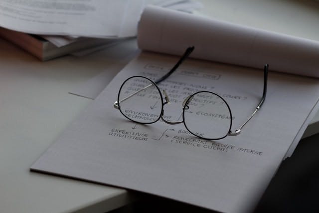 Glasses on top of a notebook